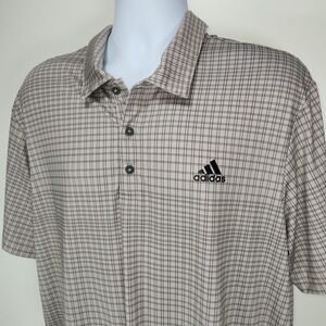 Adidas Golf Mens XL Polo Collared Shirt Gray Check Short Sleeve EUC